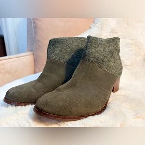 Toms Lacy Olive Suede Ankle Boots with Heathered Cuff